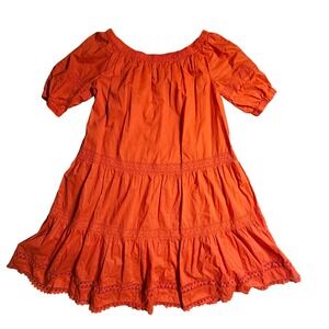 Kate Spade Broome Street Off The Shoulder Dress M Tiered Lace Trim Cotton Boho